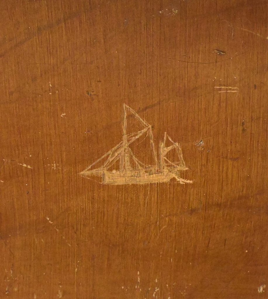 2. Cornworthy. Bench panel, Brixham Trawler. Photo K. Scott.