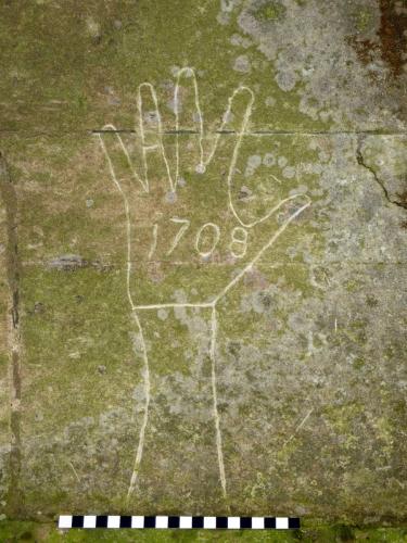 1. Hand outline, dated 1708. Porch.