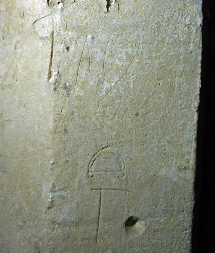 12. Unknown ?symbols & possible lettering, and hole. Clock chamber doorway.