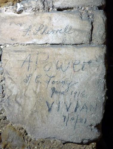 13. Pencil names & dates, 1916 & 1921. Bell chamber.