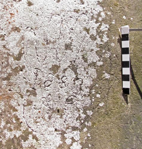 14. Hand outline with date 1888. Tower roof.