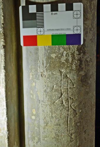 2. Merchants mark, with typical '4' or reversed '4' type element, and a possible letter R. N. aisle pier.