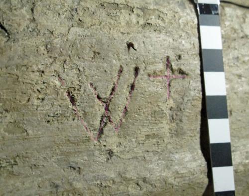 4. W  & cross, highlighted. Lady Dinham effigy.