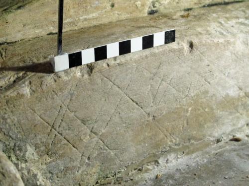 5. Crosshatching. Lady Dinham effigy plinth.