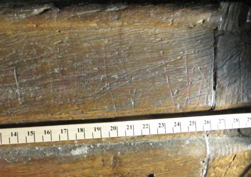 6. Marks including W's and V's. Lady Chapel screen.