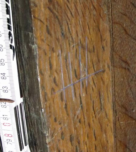 8. Tally marks or ladder (blue highlight). South chapel rood screen.