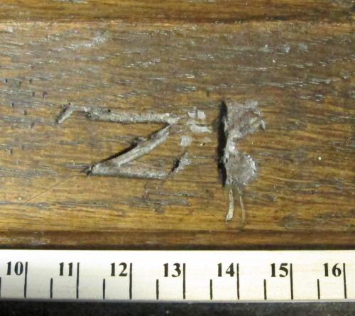 9. Letters Z B. Probable initials.  Chancel screen.