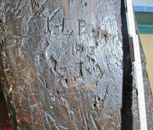 9. Initials and part illegible date; also V marks. Tower ladder.