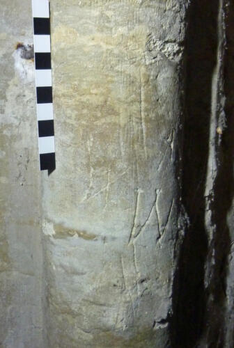 9. W's  & other marks. Tower, W. archway.