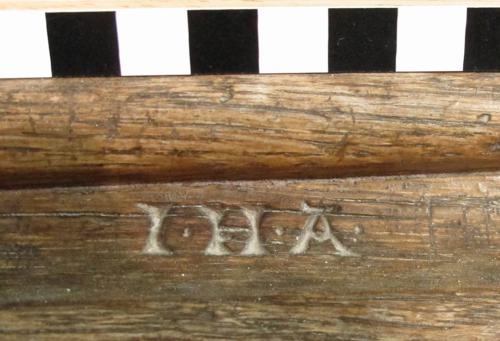 Broadhempston 14.  S. chapel parclose screen. Letters I.H.A.