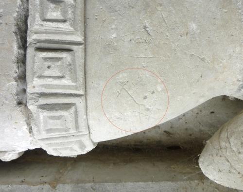 13. Merchants mark & other graffiti on the male (north) effigy.