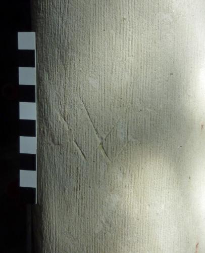 5. Neatly scribed letter W, possibly a masons mark. South arcade pier.