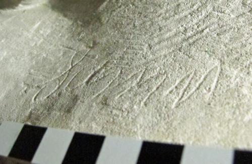 3. Name or word on neck of effigy in south transept.